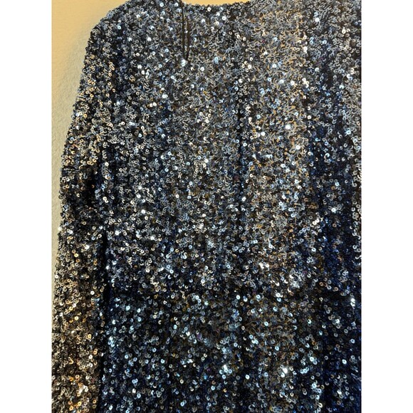 Alexia Admor dressy Blue Silver Ombré sequined DUSTER wrap Jacket cardigan Large - Picture 11 of 15